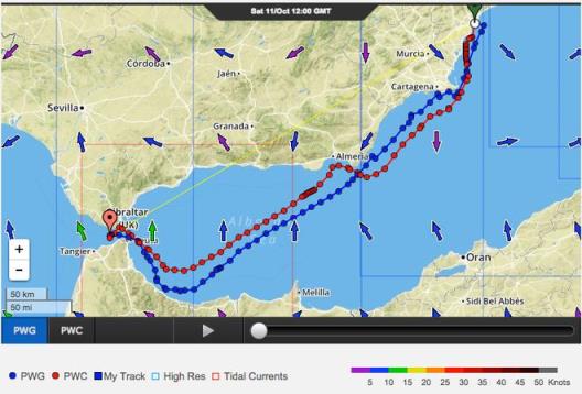 Predict wind latest route projections to Gibraltar 528